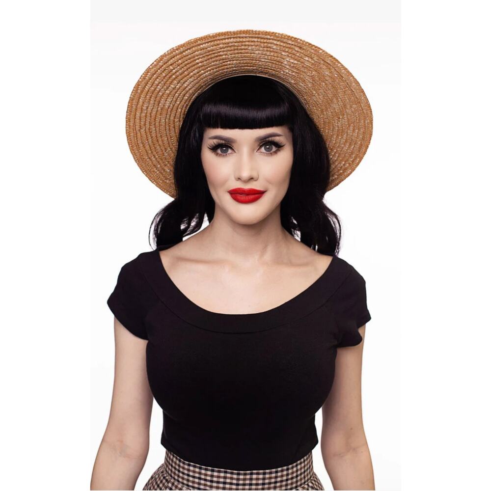 Retrolicious Retro Boat Neck Top in Black - Picture 2 of 10
